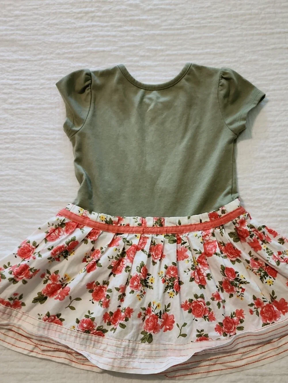 Disney Olive Green Top with Coral Floral Skirt Dress